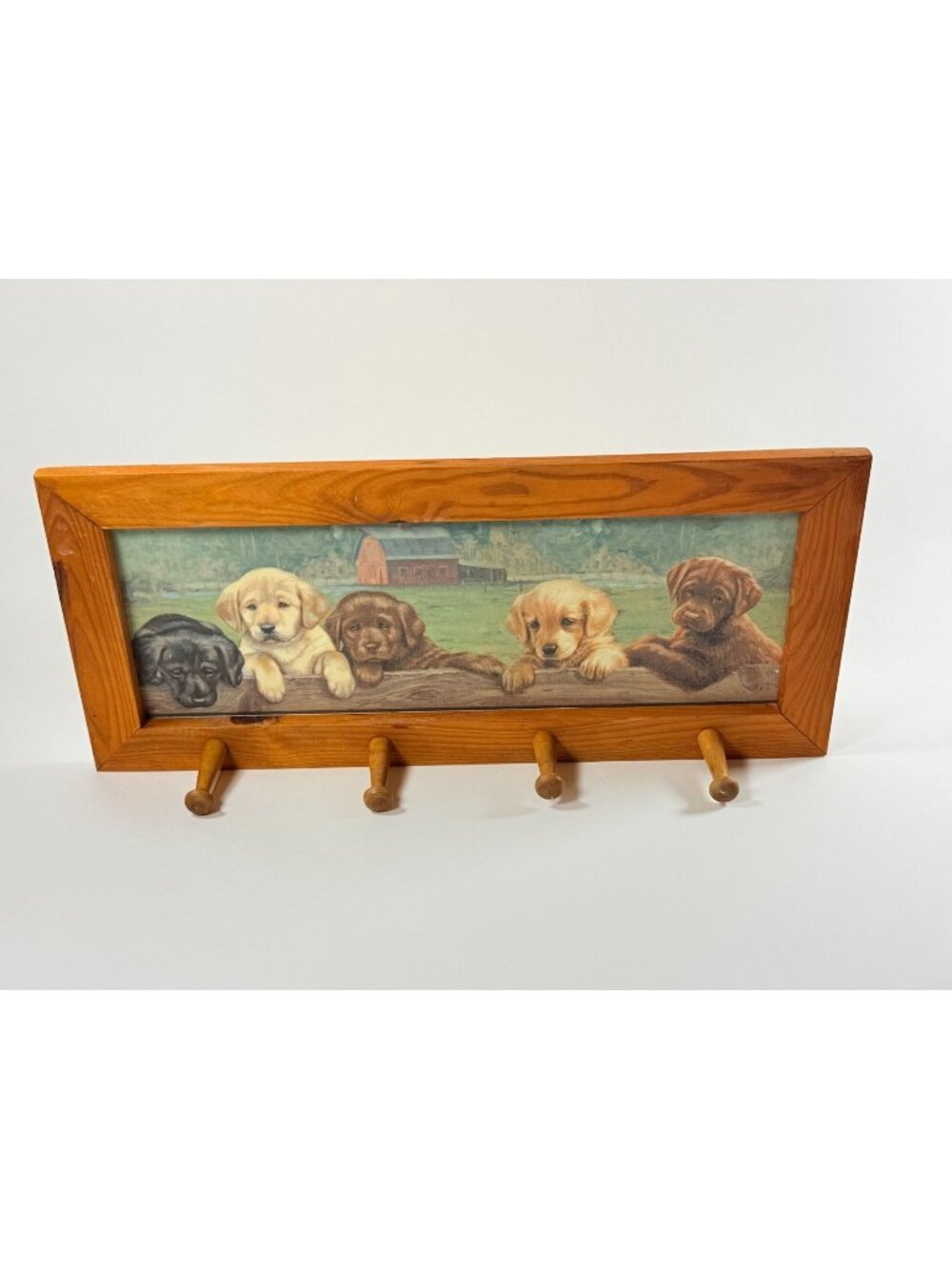 Vintage Labrador Puppy Wall Peg Rack Wooden Leash Holder Farmhouse Dog Decor